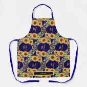 水彩ひまわり花モノグラムヴァンゴッホスタイル エプロン (正面)