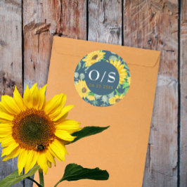 水彩ひまわり花モノグラム封筒用シール ラウンドシール