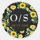 水彩ひまわり花モノグラム封筒用シール ラウンドシール (正面)
