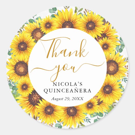 水彩ひまわり花リースキンセアニェラ ラウンドシール (正面)