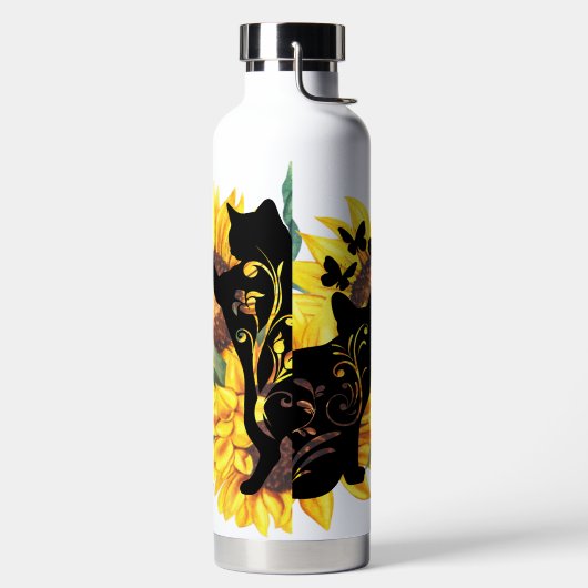 水彩ひまわり花束キャットフローラシルエット ウォーターボトル (左面)