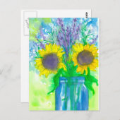 水彩ひまわり花束 ポストカード (正面/裏面)