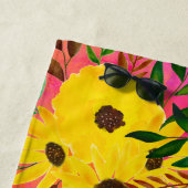 水彩ひまわり花柄ピンク+名前 ビーチタオル (インサイチュ)