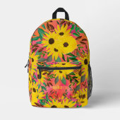 水彩ひまわり花柄ピンク+名前 プリントバックパック (正面)