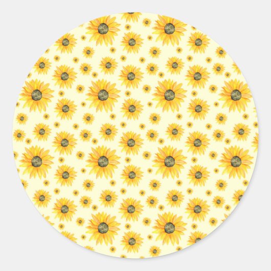 水彩ひまわり花柄 ラウンドシール (正面)