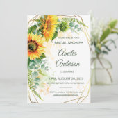 水彩ひまわり花金ゴールドフレームブライダルシャワー 招待状 (スタンド正面)
