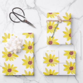 水彩ひまわり芽ハンドパター絵を描ン ラッピングペーパーシート