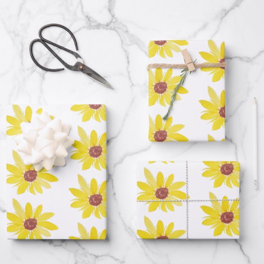 水彩ひまわり芽ハンドパター絵を描ン ラッピングペーパーシート (正面)