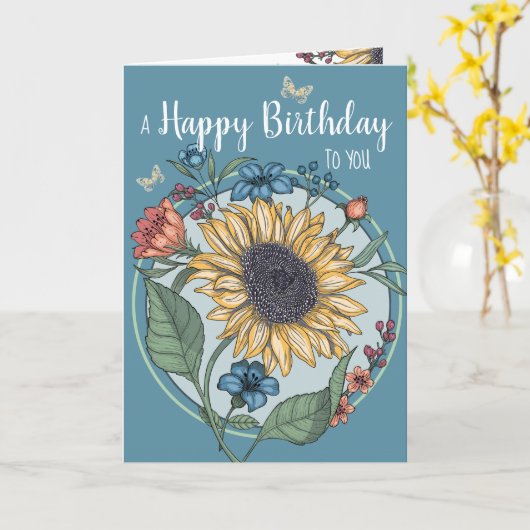 水彩ひまわり誕生日カード カード (黄色い花)