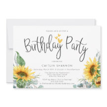 水彩ひまわり誕生日パーティーへの招待