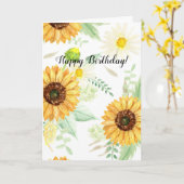 水彩ひまわり誕生日 カード (黄色い花)