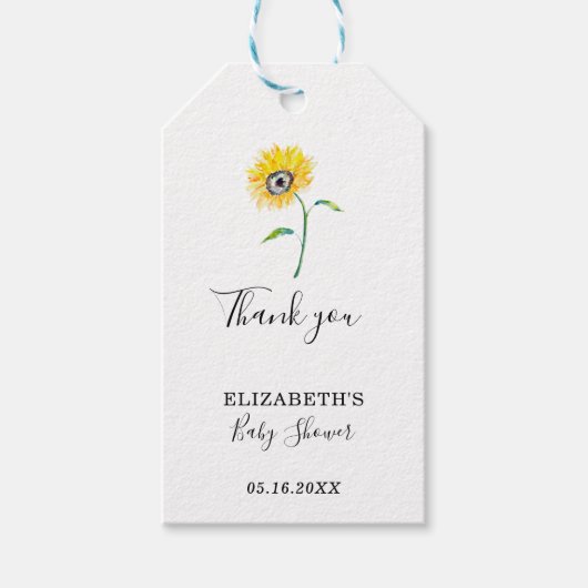 水彩ひまわり赤ちゃんシャワーありがとうシンプル ギフトタグ (正面)