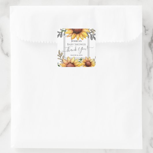 水彩ひまわり赤ちゃんシャワーありがとう スクエアシール (バッグ)