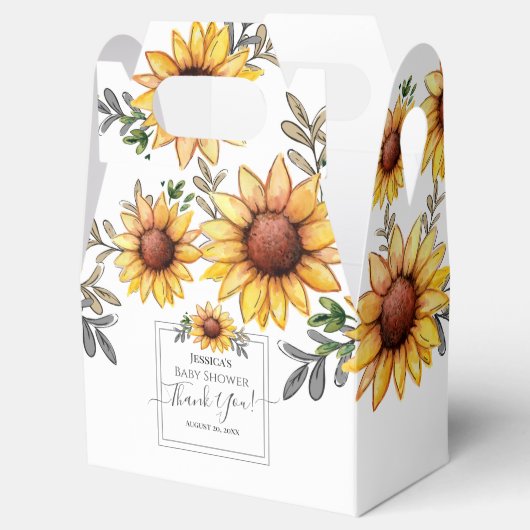 水彩ひまわり赤ちゃんシャワーありがとう フェイバーボックス (オープン)