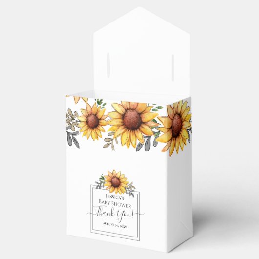 水彩ひまわり赤ちゃんシャワーありがとう フェイバーボックス (オープン)