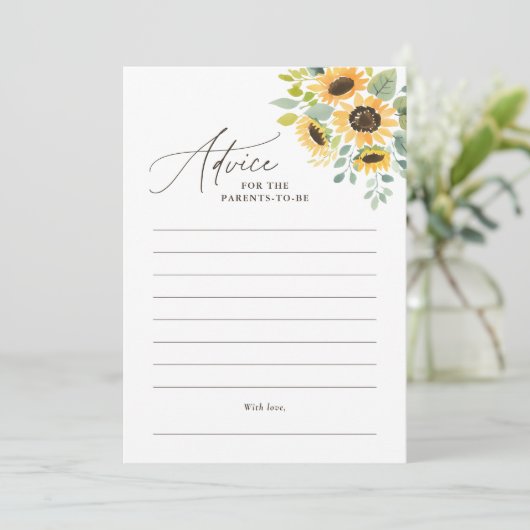 水彩ひまわり赤ちゃんシャワーアドバイスカード 招待状 (スタンド正面)