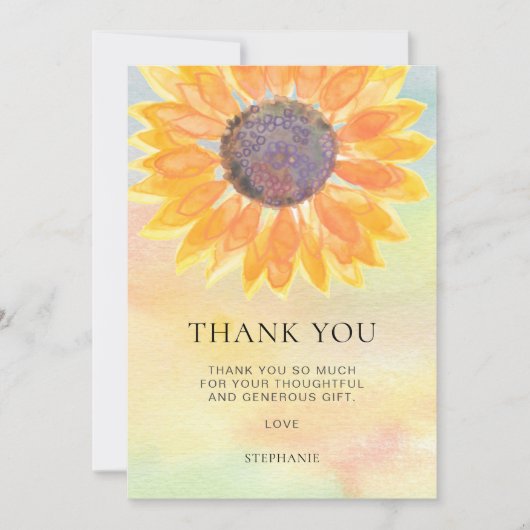 水彩ひまわり赤ちゃんシャワーサンキューカード 案内状 (正面)