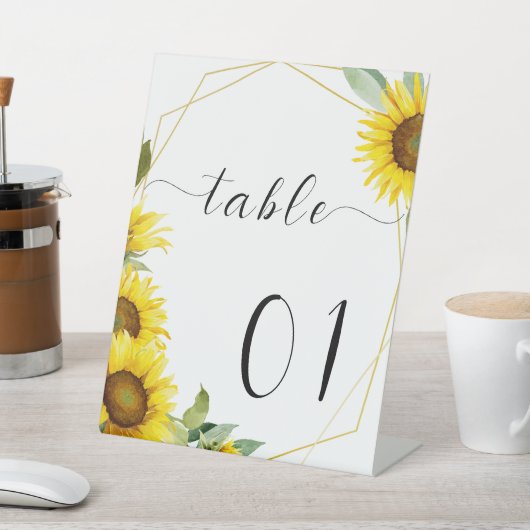 水彩ひまわり赤ちゃんシャワーテーブル番号 台座サイン (インサイチュ)