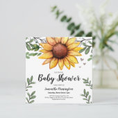 水彩ひまわり赤ちゃんシャワーパーティー 招待状 (スタンド正面)