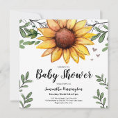 水彩ひまわり赤ちゃんシャワーパーティー 招待状 (正面)