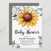 水彩ひまわり赤ちゃんシャワーパーティー 招待状 (正面/裏面)