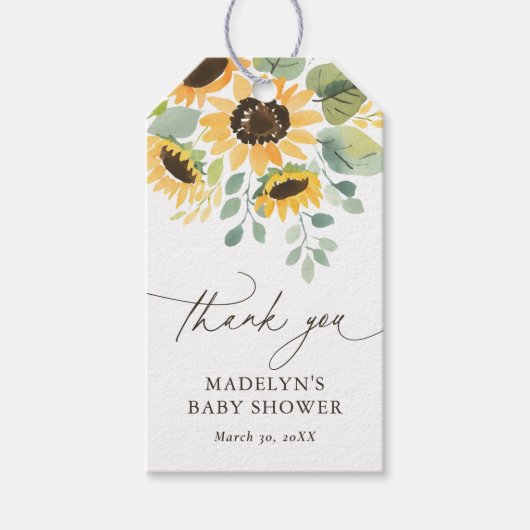 水彩ひまわり赤ちゃんシャワーメッセージカード ギフトタグ (正面)