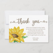 水彩ひまわり赤ちゃんシャワー感謝していユーズ カード (正面)