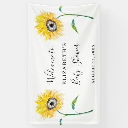 水彩ひまわり赤ちゃんシャワー歓迎シンプル 横断幕 (縦)