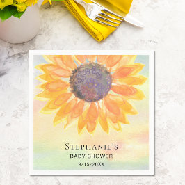 水彩ひまわり赤ちゃんシャワー スタンダードカクテルナプキン