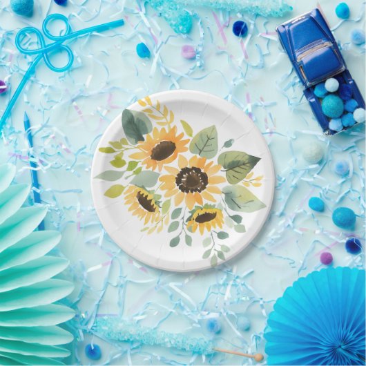 水彩ひまわり赤ちゃんシャワー ペーパープレート (パーティー)