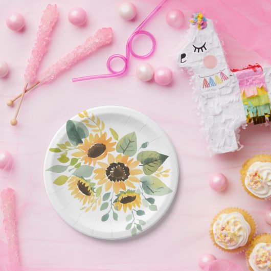水彩ひまわり赤ちゃんシャワー ペーパープレート (パーティー)