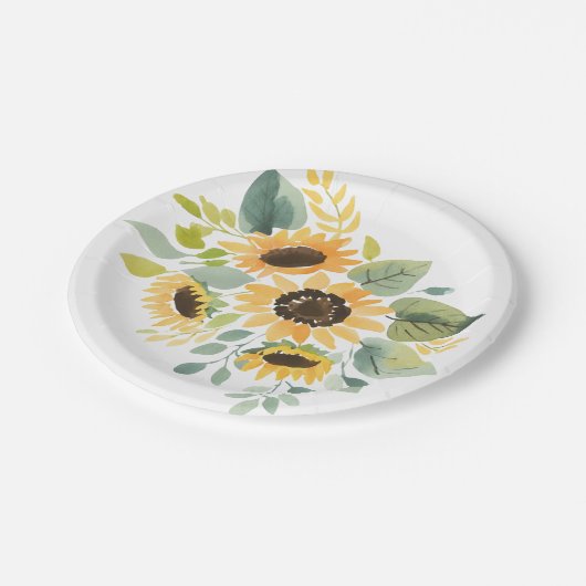 水彩ひまわり赤ちゃんシャワー ペーパープレート (アングル)