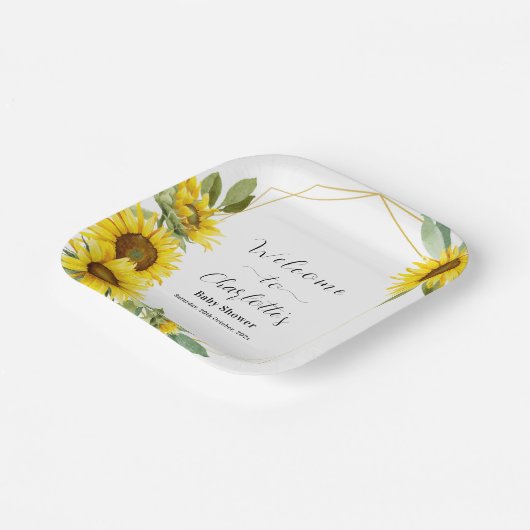 水彩ひまわり赤ちゃんシャワー ペーパープレート (傾斜あり)