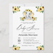 水彩ひまわり赤ちゃん象ベビーシャワー 招待状 (正面)