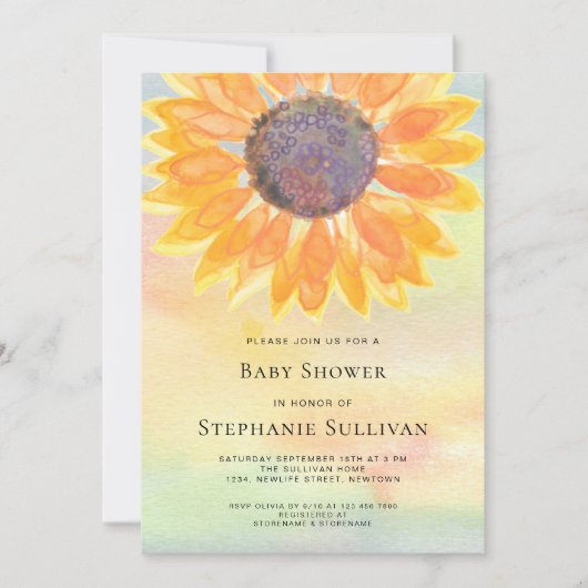 水彩ひまわり赤男女兼用ちゃんシャワー 招待状 (正面)