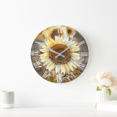 水彩ひまわり輝くコレクシエレガントョン ラージ壁時計 (ホーム)