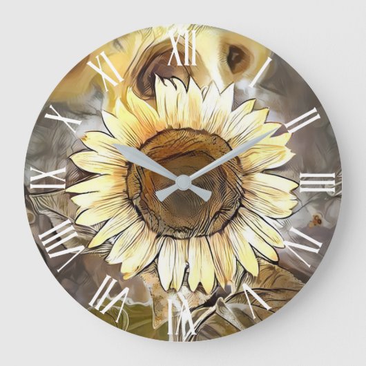 水彩ひまわり輝くコレクシエレガントョン ラージ壁時計 (正面)