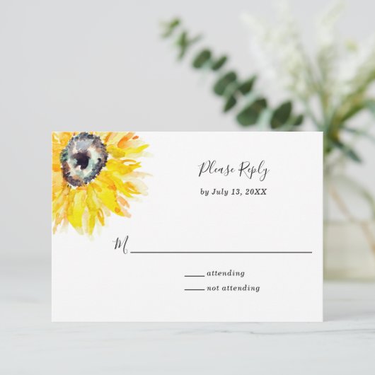 水彩ひまわり返信スクリプエレガントト 出欠カード (スタンド正面)