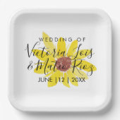 水彩ひまわり野生フローラ黄結婚色 ペーパープレート (正面)