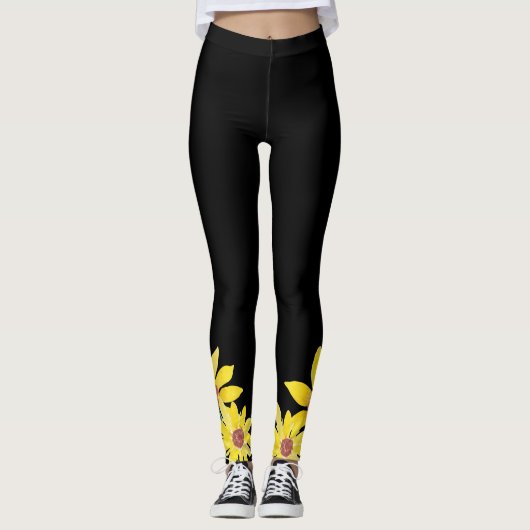 水彩ひまわり鮮やか黄色の手絵を描 レギンス (正面)