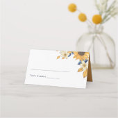 水彩ひまわり黄色と青結婚色 プレイスカード (正面)