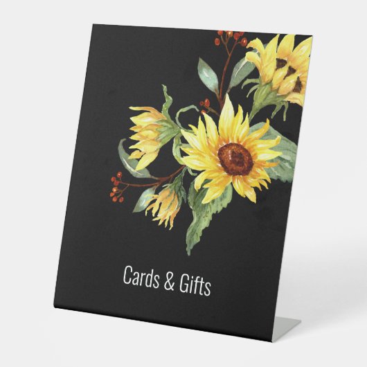 水彩ひまわり黒シャワーギフトサイン 台座サイン (正面)