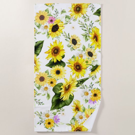 水彩ひまわり7 ビーチタオル (正面)