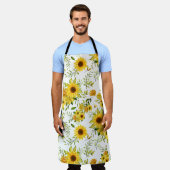 水彩ひまわり8 エプロン (着用した状態)