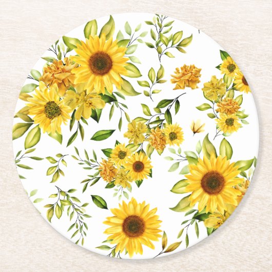 水彩ひまわり8 ラウンドペーパーコースター (正面)