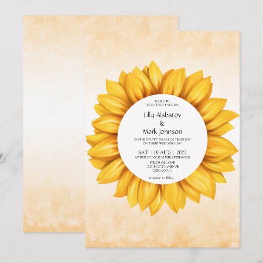 水彩ひまわり ウェディング 招待状 (正面/裏面)
