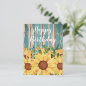 水彩ひまわり&ウッド素朴誕生日 ポストカード (スタンド正面)