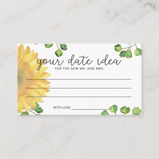 水彩ひまわり デートナイトのアイデア \ デートジャーのカード エンクロージャーカード (正面)