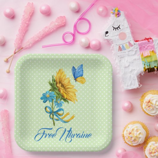 水彩ひまわり&バタフライウクライナサポート ペーパープレート (パーティー)