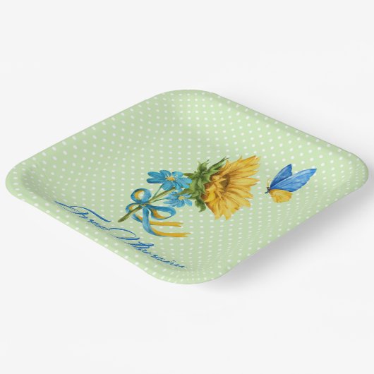 水彩ひまわり&バタフライウクライナサポート ペーパープレート (傾斜あり)